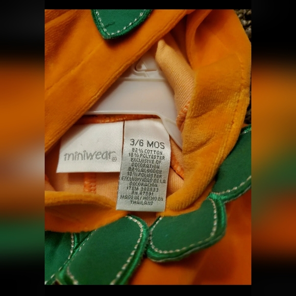 Vintage Miniwear Fall Pumpkin 3-6 MONTH HALLOWEEN ONE PIECE ZIP UP ORANGE OUTFIT - Picture 4 of 4